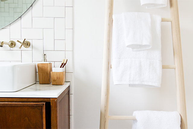 bathroom re-fresh DIY towel ladder // sarah sherman samuel
